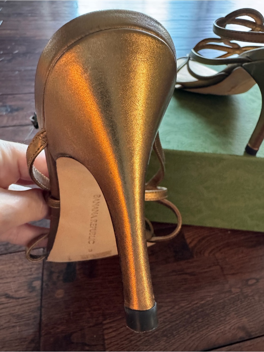 Banana Republic Metallic Bronze Leather Strappy Heels Size 8 Special Occasion - Picture 5 of 7